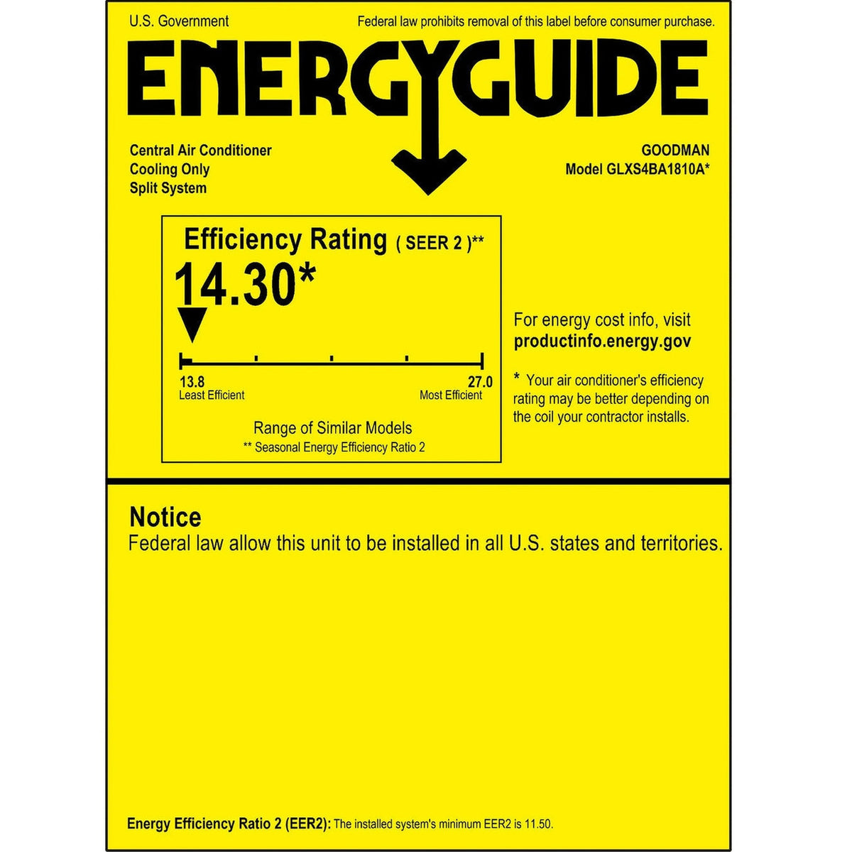 Goodman 2 Ton 14.3 SEER2 R32 Air Conditioner & 17.5" Horizontal Cased Coil