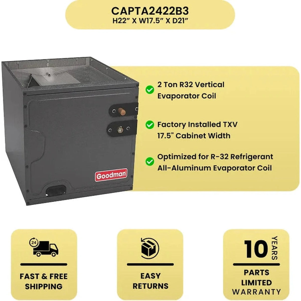 Goodman 2 Ton 14.3 SEER2 R32 Air Conditioner & 17.5" Vertical Cased Coil