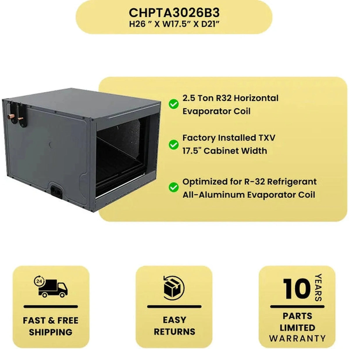 Goodman 2.5 Ton R32 Horizontal Evaporator Coil - CHPTA3026B3