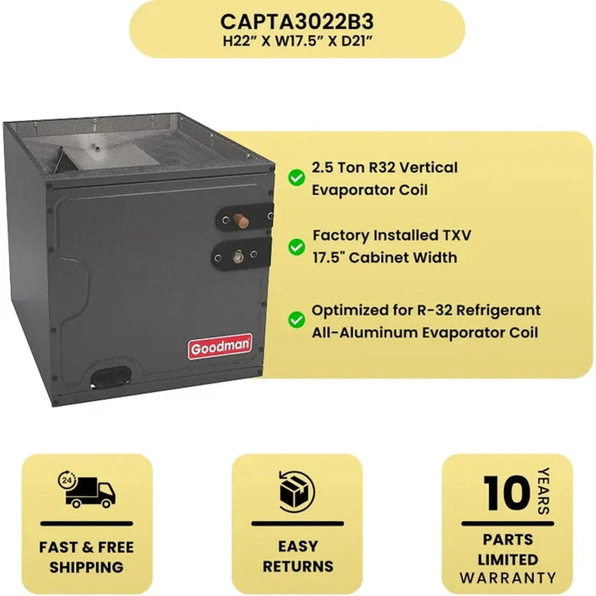 Goodman 2.5 Ton R32 Vertical Evaporator Coil - CAPTA3022B3