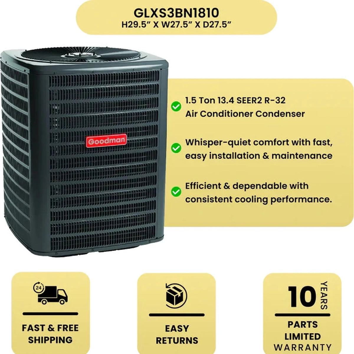 Goodman 1.5 Ton 13.4 SEER2 R-32 Air Conditioner Condenser
