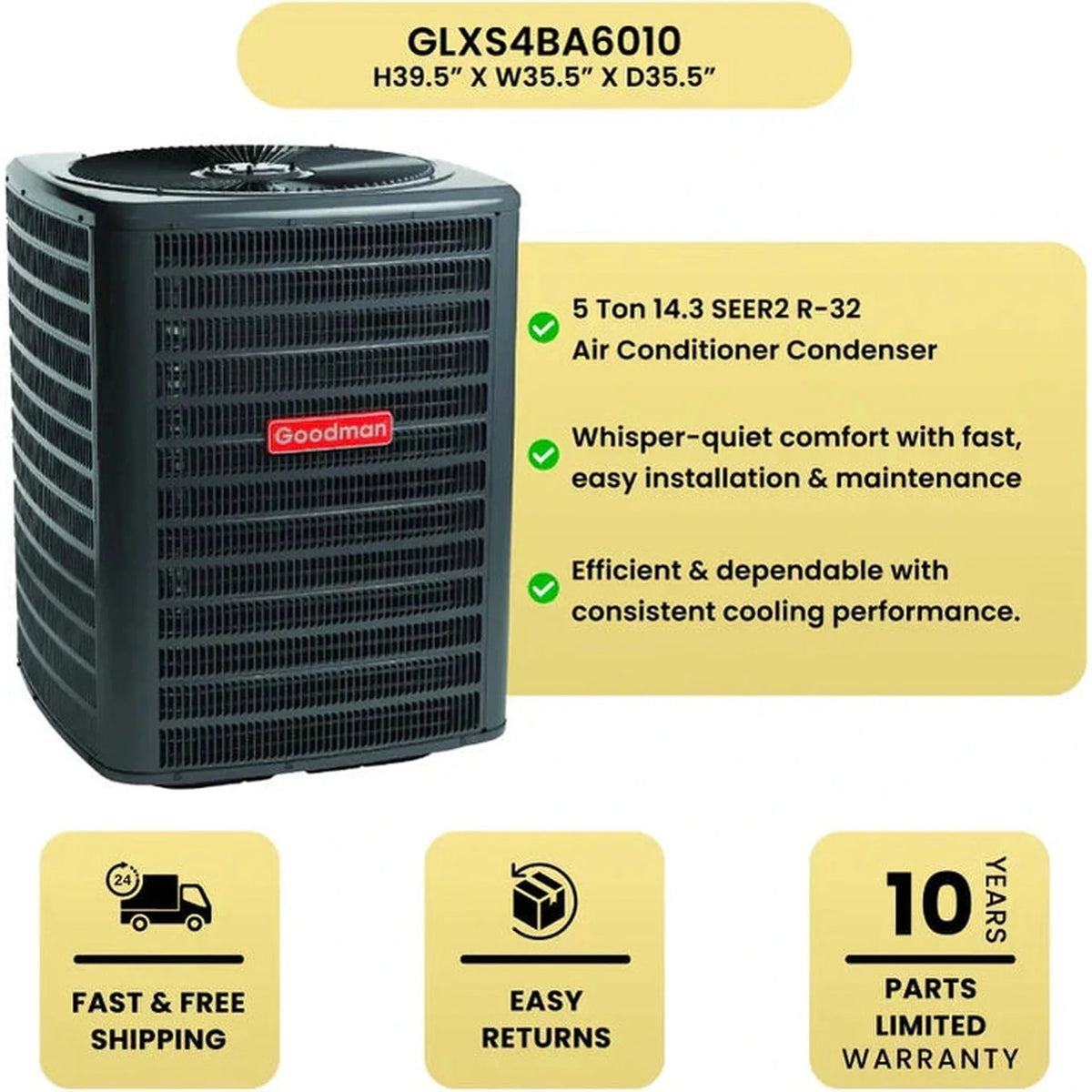 Goodman 5 Ton 14.3 SEER2 R-32 Air Conditioner Condenser