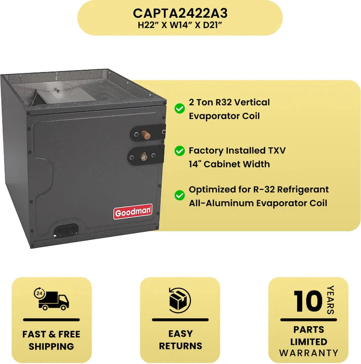 Goodman 1.5 Ton 13.4 SEER2 R32 Air Conditioner &amp; 14&quot; Vertical Cased Coil