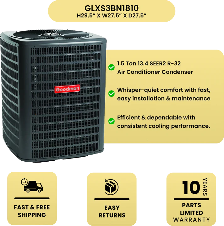 Goodman 1.5 Ton AC + 40K BTU Furnace Bundle | 14 SEER2 | 80% AFUE | R-32 | Upflow
